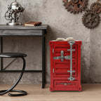 3-Tier Shipping Container Cabinet for Tool Storage - Container Side Table with Drawer, Industrial Bedside Table, Locking Nightstand for Living Room Bedroom Office Garage, 12.6x12.6x19.7in, Red