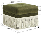 Hyfirm 22 Inch Square Green Ottoman with Fringe for Living Room, Plush Footstool Ottoman for for Bedroom, Modern Boho Upholstered Accent Pouf Ottomans Foot Rest