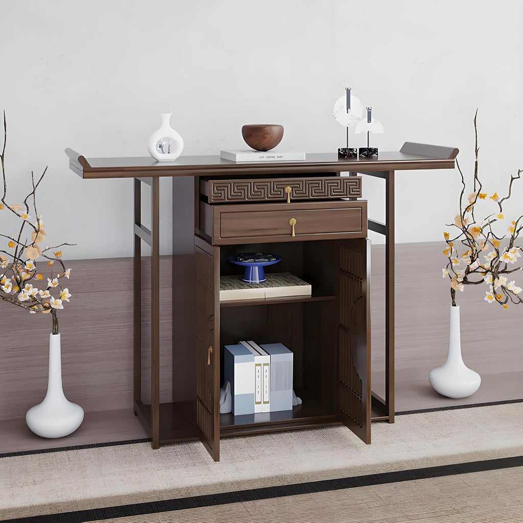 Meditation Shrine Buddhist Altar Table - Buddha Pooja Spiritual Prayer for Saints At Home Greek Altar Catholic Loved Ones Ancestral Counter for My Jesus Ofrenda Table,Walnut/47.2Inch
