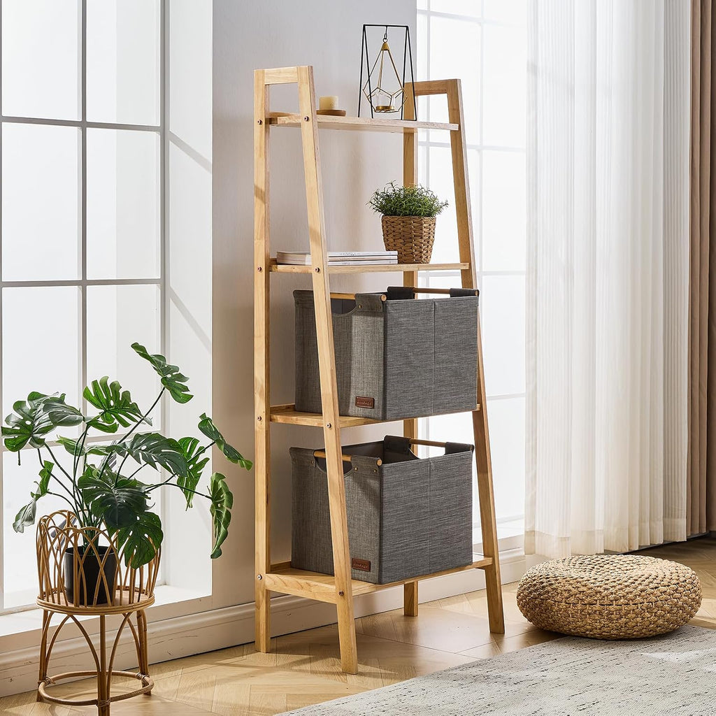 KAKAMAY 13x15x13 Inch Collapsible Fabric Storage Cubes, Grey 2-Pack with Wooden Handles, Cube Storage Bins for Kallax Shelf, Closet, Living Room, Bedroom, Nursery, Toys, Clothes, Blankets, Laundry