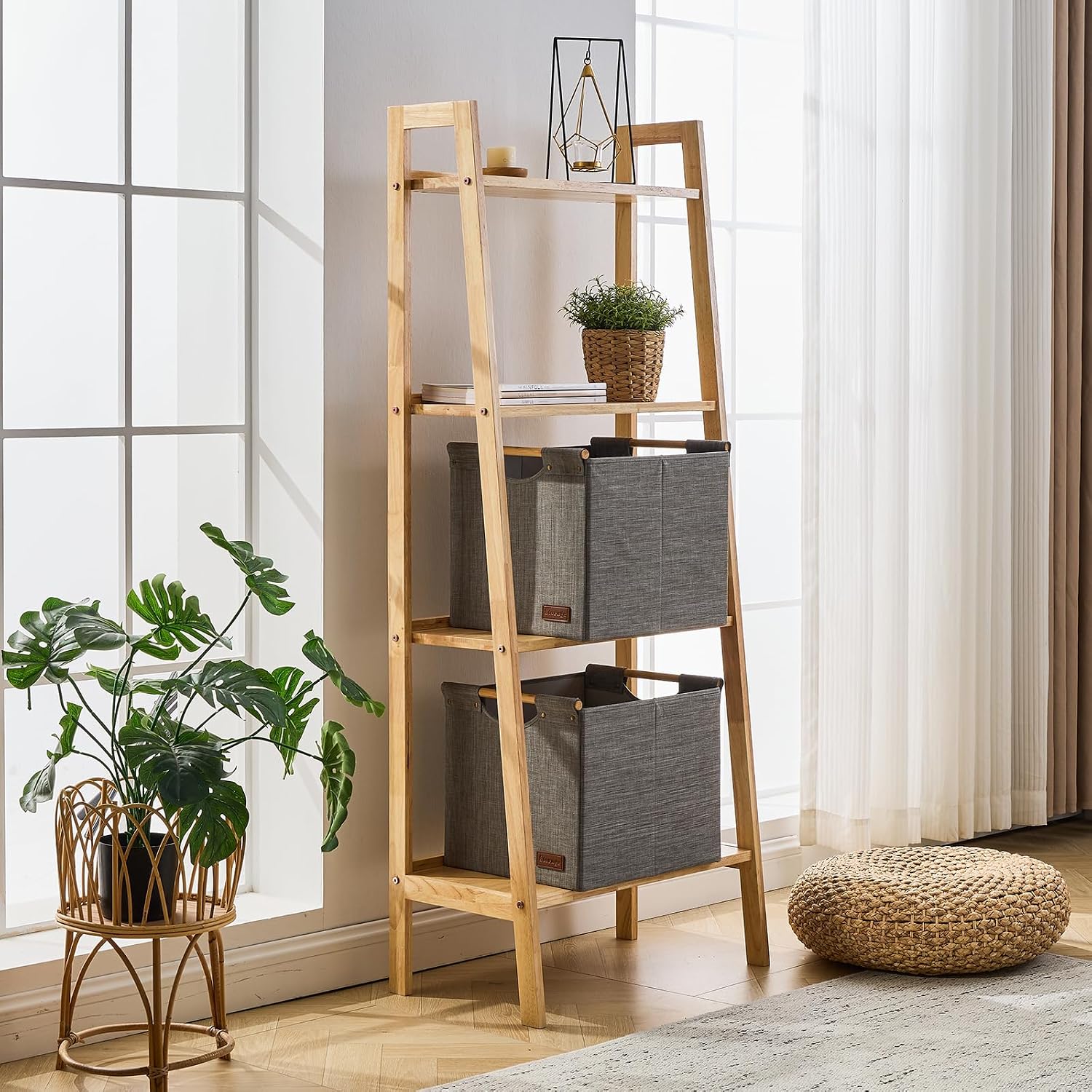 KAKAMAY 13x15x13 Inch Collapsible Fabric Storage Cubes, Grey 2-Pack with Wooden Handles, Cube Storage Bins for Kallax Shelf, Closet, Living Room, Bedroom, Nursery, Toys, Clothes, Blankets, Laundry
