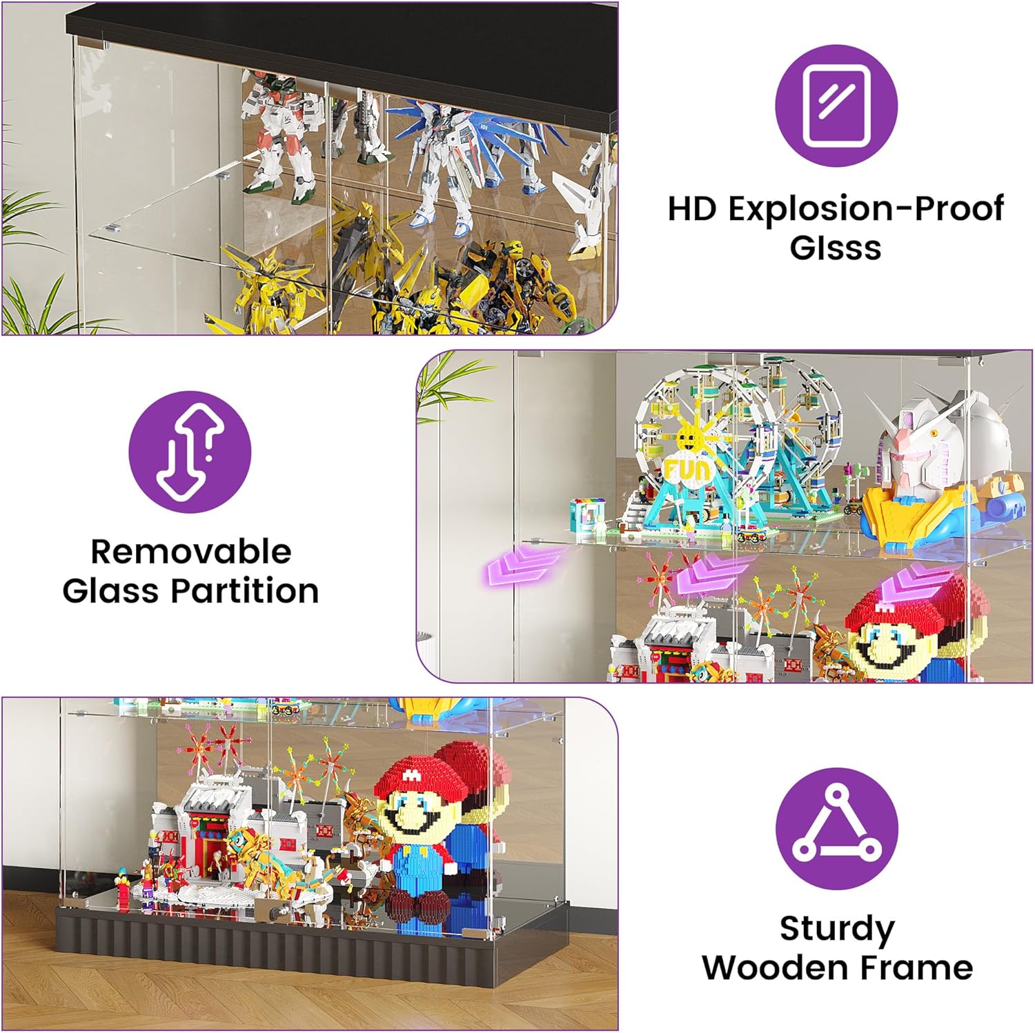 67" Glass Display Cabinet with RGB Lights for Collectibles, Dual Lockable 5-Tier Curio Cabinet with Glass Doors, Lighted Display Case with Motion Sensor for Action Figures/Models/Trophy, Black