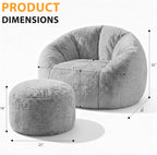 HABUTWAY Bean Bag Chair,Giant Shell-Shaped Bean Bag Couch w/Ottoman,Grey | Oversized Beanbag Chair with High Backrest, Softness and Comfort, No Assembly Required, for Living Room, Bedroom