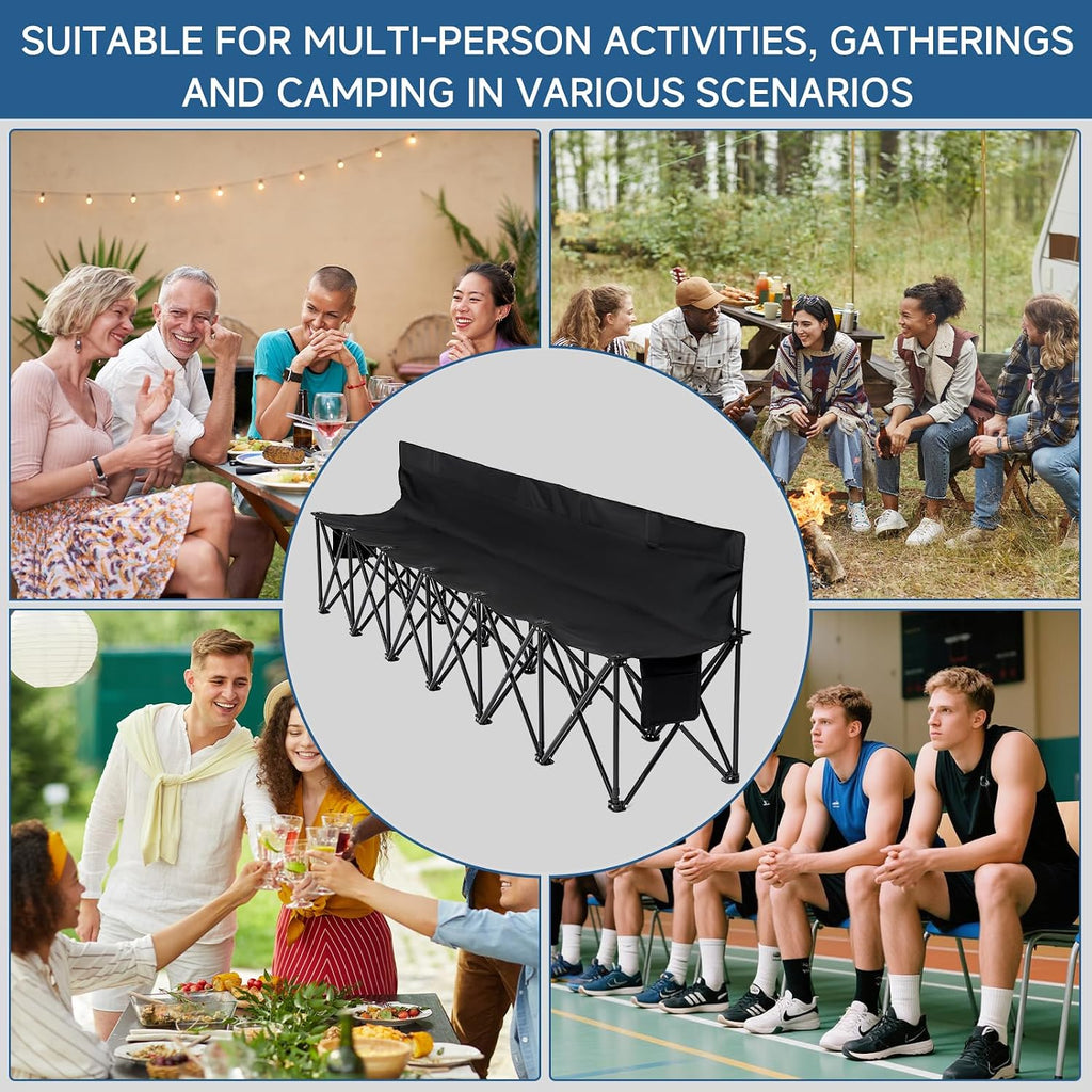 6 Seats Portable Folding Soccer Bench, Team Bench Soccer with Storage Bag & Backrest, Sideline Benches Team Chair for Football Camping Outdoor Sports Events