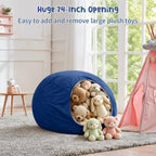Bean Bag Chair Cover (No Filler) for Kids and Adults,Beanbag Stuffed Animal Storage Without Filling Plush Toys Holder and Organizer Soft Premium Corduroy 200L (Dark Blue)