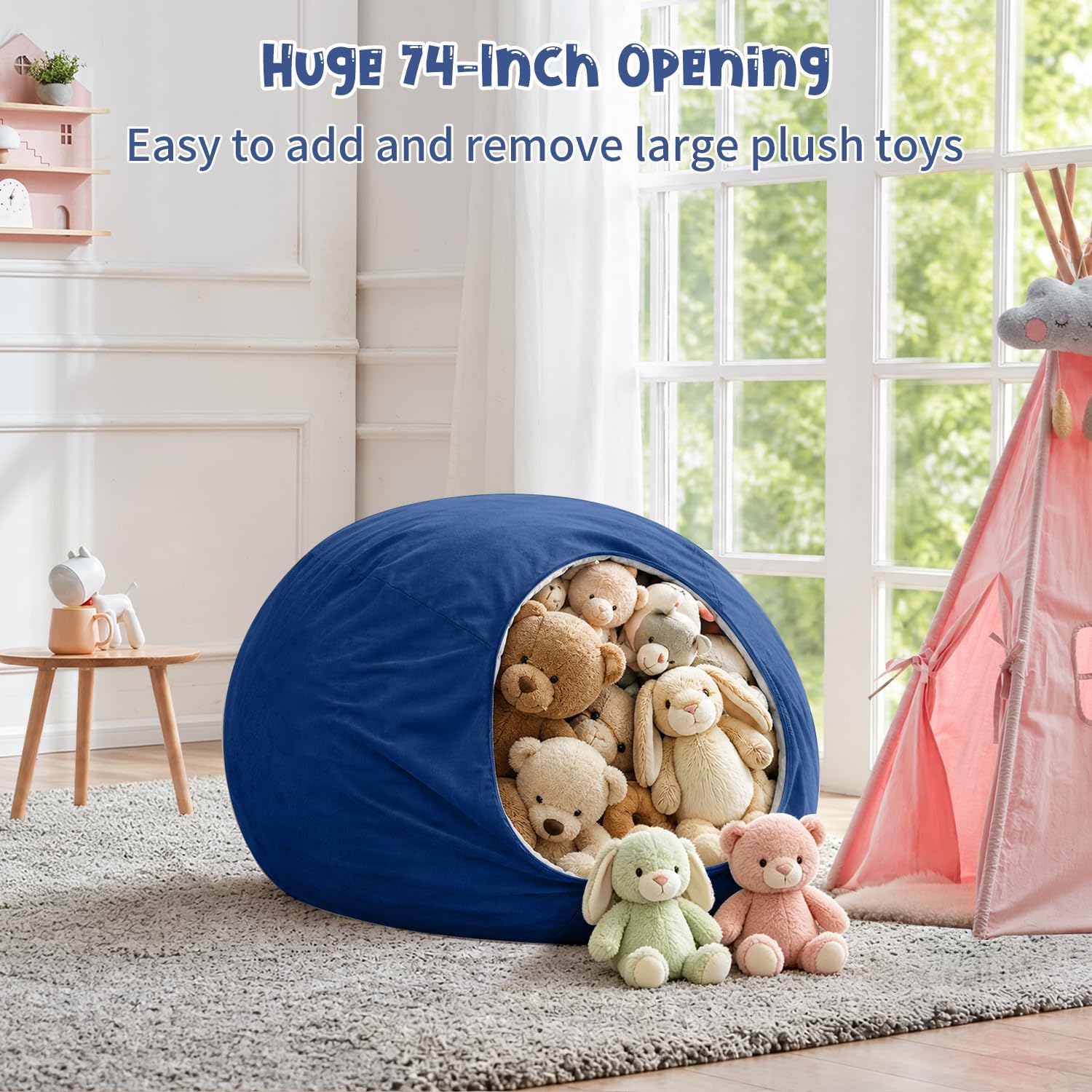Bean Bag Chair Cover (No Filler) for Kids and Adults,Beanbag Stuffed Animal Storage Without Filling Plush Toys Holder and Organizer Soft Premium Corduroy 200L (Dark Blue)