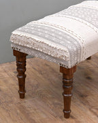 Entryway Mango Wooden Bench Table for Home Dining Room Bedroom| 2 Seater Bench | Modern Design Handmade Cotton Fabric upholstered 31.4" D x 15.7" W x 17.7" H(White)