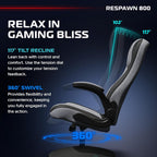 RESPAWN 800 Swivel Rocker Gaming Chair - Ergonomic Floor Gaming Seat with Lumbar Support, Flip Up Armrest, High Back, Pedestal Base, Comfortable No Wheels Console Video Game Rocker Chair - Gray Fabric