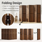6 Panel Pegboard Room Divider, 5.6 Ft Folding Privacy Screen, Freestanding Wooden Display Board Organizer for Craft Show, Jewelry Display, Bedroom, Office, Brown