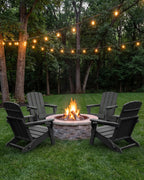 Folding Adirondack Chair, HDPE Adirondack Chairs with 2 Cup Holder, Plastic All-Weather Fire Pit Chairs, Outdoor Lawn Chair for Patio Garden (Black)