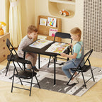 JOYMOR Kids Folding Table and Chairs Set, 5-Piece Metal Frame Activity Set with Easy-Fold Design for Playroom & Classroom (Black)
