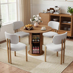 Round Dining Table with Storage,31.5" Modern Storage Kitchen Table for 2-4 People with Curved Sliding Door Fluted Wood Thickened Tabletop for Dining Room/Kitchen/Living Room,Brown