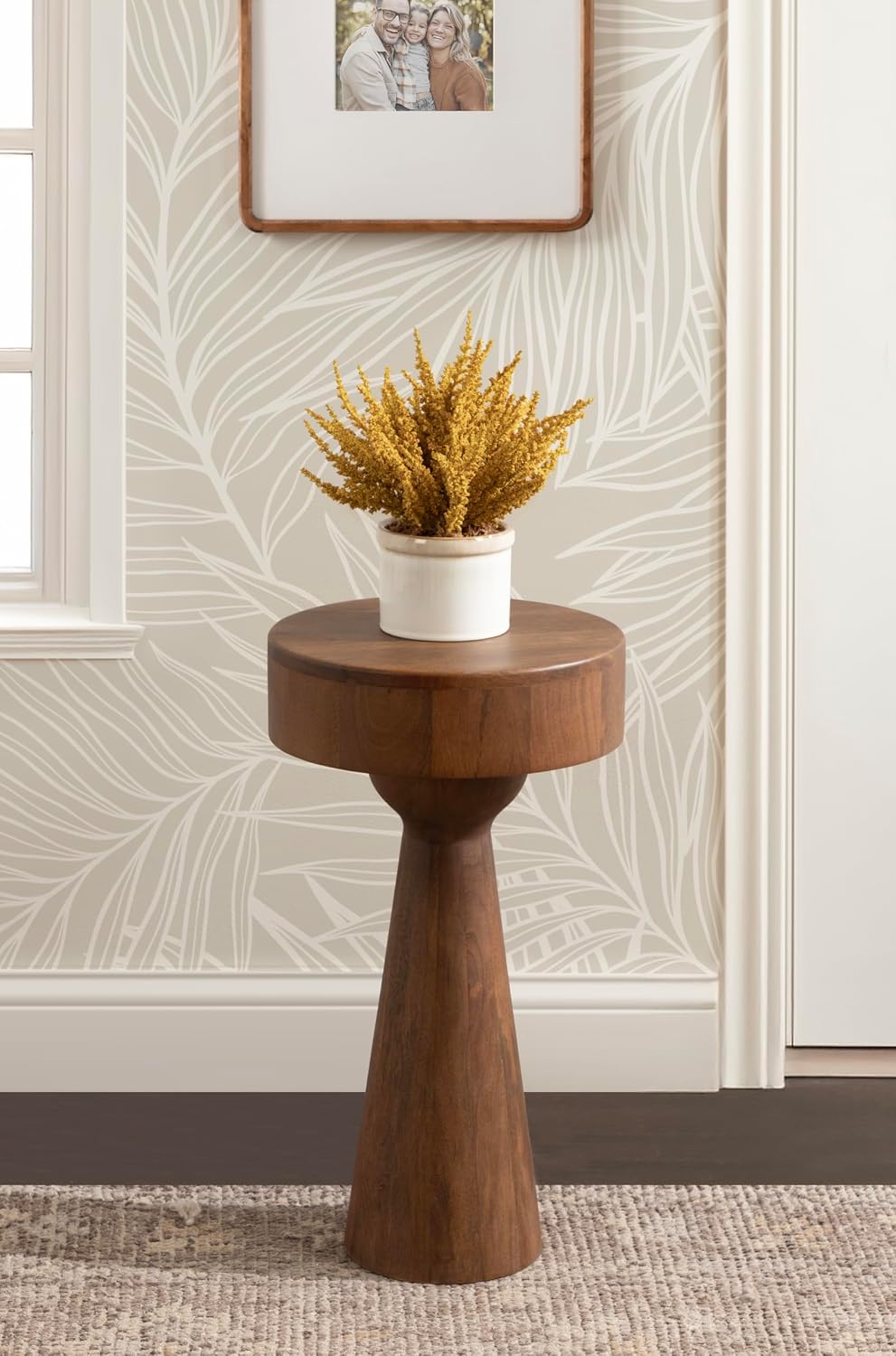 Kate and Laurel Solbrett Transitional Sophisticated Round Side Table, 12 x 12 x 22, Walnut, Sculptural Living Room End Table with Unique Pedestal Table Design for Use as Bedroom Nightstand