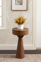 Kate and Laurel Solbrett Transitional Sophisticated Round Side Table, 12 x 12 x 22, Walnut, Sculptural Living Room End Table with Unique Pedestal Table Design for Use as Bedroom Nightstand