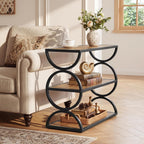 Tribesigns 3-Tier End Table, Narrow Side Table with Storage Shelves, Industrial Accent Table with Unique Circular Frame, Sofa Side Table for Living Room, Rustic Brown