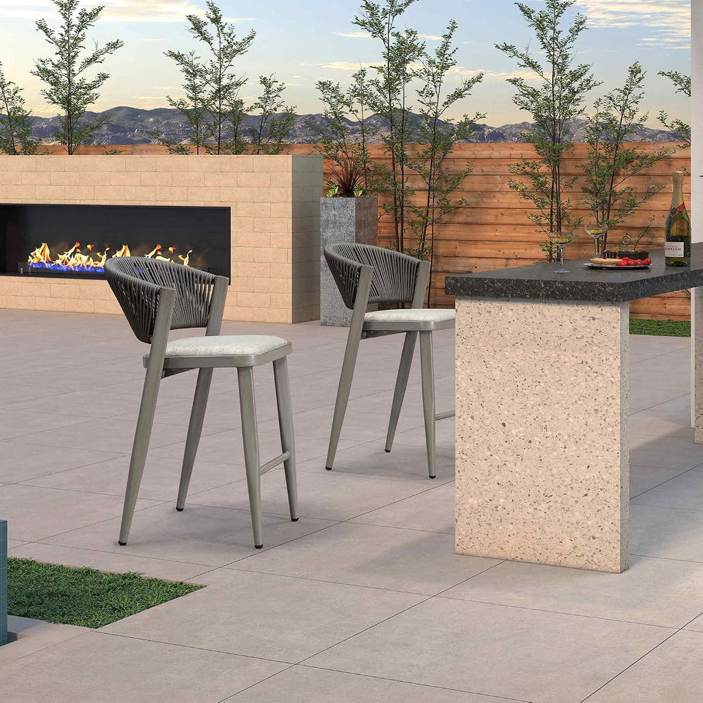 PURPLE LEAF Counter Height Bar Stool Set of 2 Outdoor Chair with Footrest Patio Bar Height Stools Wicker Barstools for Lawn Pool Stone Gray Counter Stool