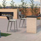 PURPLE LEAF Counter Height Bar Stool Set of 2 Outdoor Chair with Footrest Patio Bar Height Stools Wicker Barstools for Lawn Pool Stone Gray Counter Stool
