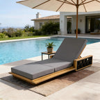 Outdoor Chaise Lounge Chair with 5-Position Adjustable Backrest, Cushion&Wood Side Table, Reclining Patio Lounger for Poolside, Garden, Backyard Sturdy Outdoor Furniture (1, Dark Gray-3 Fold-3)