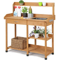 48" Wooden Outdoor Indoor Planting Gardening Garden Potting Bench Workbench Workstation Table Removable Sink Drawer 2 Tiers Storage Shelves Rack Open Shelf 3 Side Hooks Gardening Supplies Tools Storag