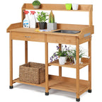 48" Wooden Outdoor Indoor Planting Gardening Garden Potting Bench Workbench Workstation Table Removable Sink Drawer 2 Tiers Storage Shelves Rack Open Shelf 3 Side Hooks Gardening Supplies Tools Storag