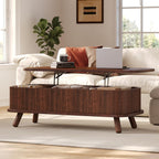 knoworld Fluted Lift Top Coffee Table with Storage, 47" Oval Coffee Table with 3-Partition Hidden Compartment, Mid Century Modern Wood Center Table for Living Room, Work & Dining from Sofa, Walnut