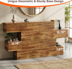 knoworld 63 Inch Farmhouse Console Table with 4 Tier Storage, Rustic Wooden Sofa Table Behind Couch, Unique Staggered Entryway Table for Living Room, Long Hallway Foyer Table, Walnut