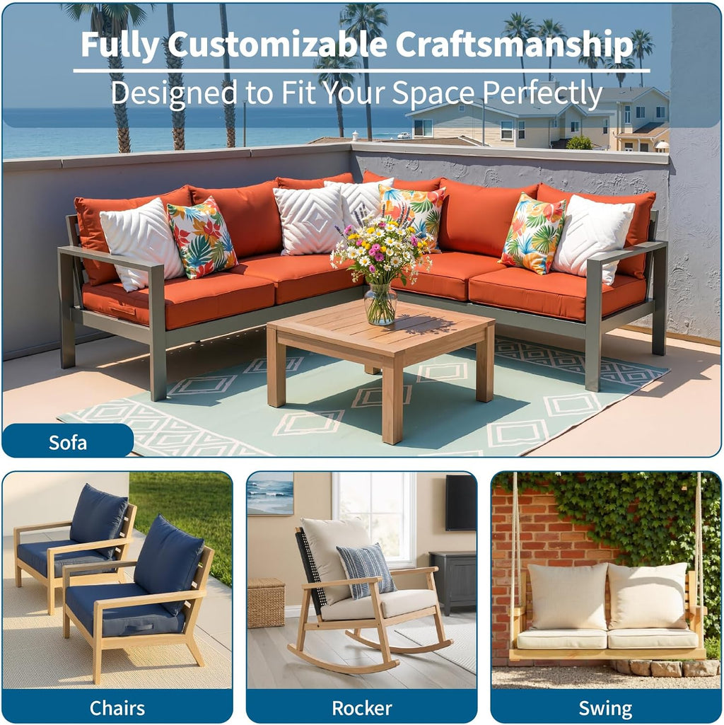 Detiblue Custom Size Chair Cushion Set, Seat & Back Replacement Cushions for Indoor Outdoor Furniture, Personalized Fabric & Print Options with Soliguard Performance