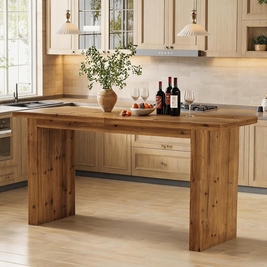 Tribesigns 63" Solid Wood Bar Table, Long Counter Height Pub Table, Rectangular High Top Tables for Dining, Kitchen, Living Room, Entryway, Small Space, Easy to Assemble, Rustic Brown