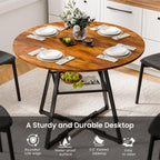 DUMOS 42" Round Dining Table for 4-6, Space Saving Kitchen Table with Dual-Tier Storage, Pedestal Metal Frame, Industrial Farmhouse Circle Dinner Table for Apartment, Vintage Wood