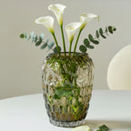 Lvases Amber Bubble Textured Nordic Modern Clear Glass Flower Vase | Minimalist glass vessel for fresh cut floral arrangement, table center decor for living room dining shelf indoor home display