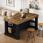 Tribesigns Bar Table, 55-Inch Counter Height Pub Table with Storage Shelves, High Top Kitchen Dining Table, Rectangle Wood Home Bar Unit for Dining Room, Bistro, Black and Brown