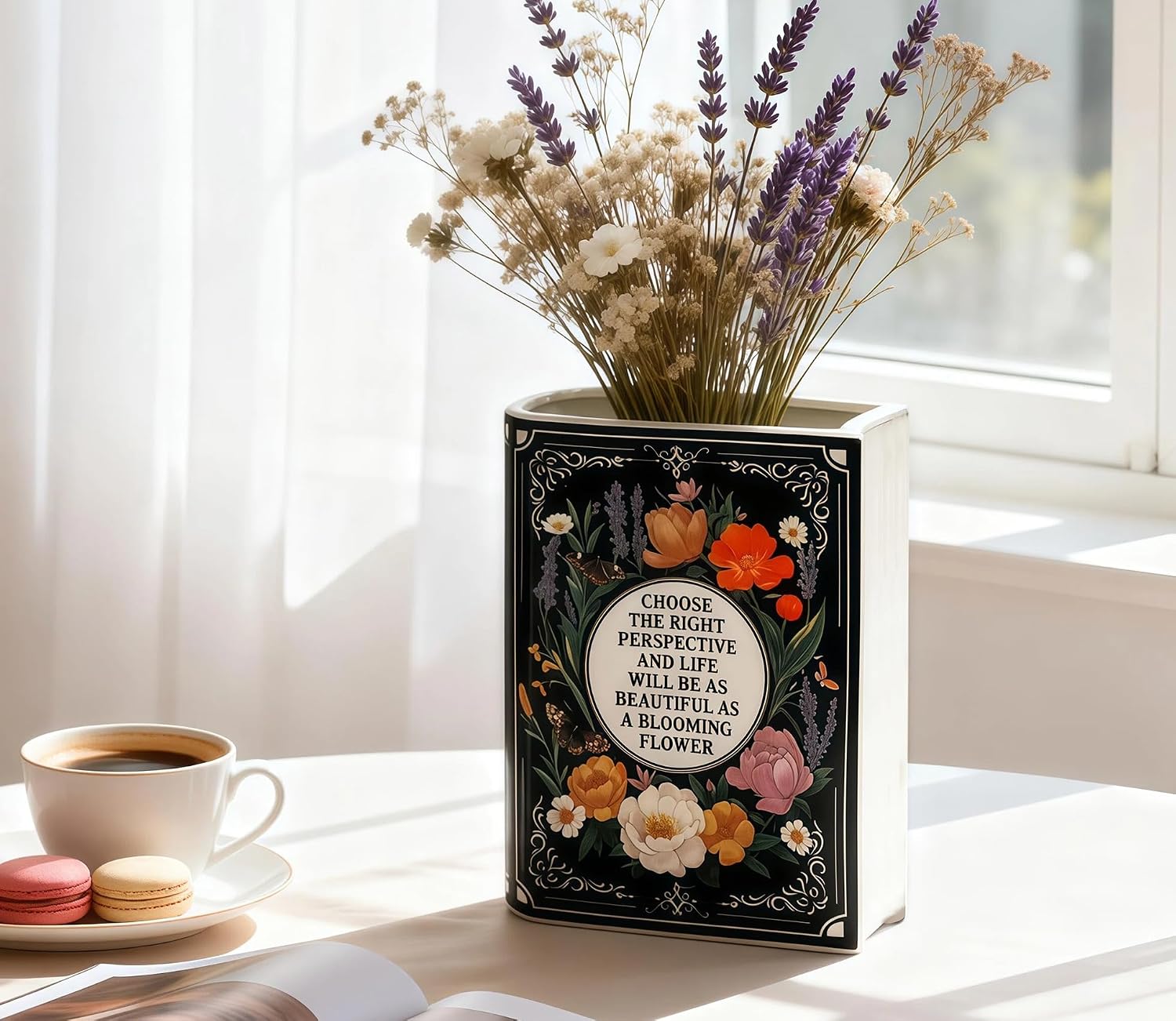 LIFFY Book Vase for Flower Decorative Ceramic Vases Cute Home Decor for Bookshelf Dining Table Desk Office Home Decor Unique Vase for Book Lovers (6.5")
