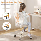 Small Desk Chair Armless Task Chair with Soft Padded Cushion Height Adjustable Swivel Rolling Comfortable Study Computer Chair, White
