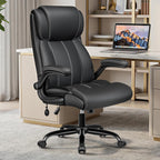 Ergonomic Office Chair – High Back Executive Leather Desk Chair with Inflatable Lumbar Support for Back Pain, Heavy-Duty Computer Desk Chair for Long Workdays, Black