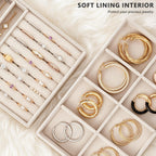 Jewelry Organizer for Drawer, Velvet Jewelry Drawer Organizer Inserts, 4-Layer Beige Stackable Jewelry Trays for Rings Earrings Necklaces Bracelets with Removable Dividers for Dresser Vanity