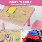 Brelley Kids Table and 2 Chairs Set, Height Adjustable Toddler Desk and Chair Set, Graffiti Desktop, Classroom/Daycare/Home, Children Multi-Activity Table for Ages 3-8