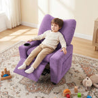 HONEY JOY Kids Recliner with Cup Holder, Chenille Fabric Upholstered Push Back Toddler Sofa w/Storage Pockets, Adjustable Backrest & Footrest, Child Reclining Chair for Ages 3+, Purple