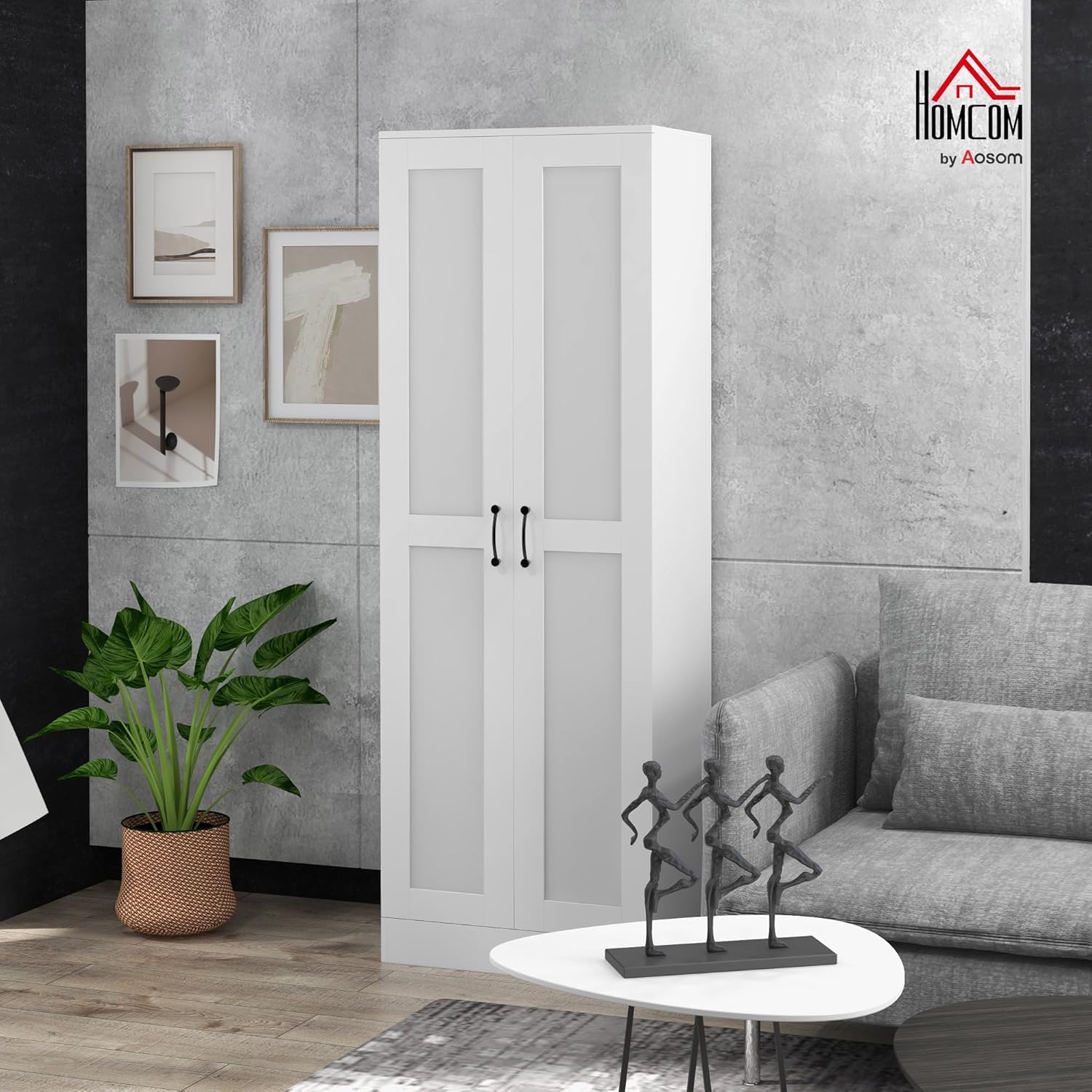 HOMCOM 69" Tall Storage Cabinet with Movable Storage Shelves, Modern Style Pantry Cabinet with Soft Close Doors, White