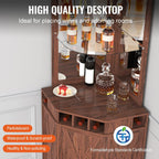VEVOR Corner Industrial Bar Cabinet, Wine Table for Liquor & Glasses, Sideboard Buffet Cabinet with Glass Holder, Freestanding Farmhouse Wood Coffee Bar Cabinet for Living Room, Home Bar, Black Walnut