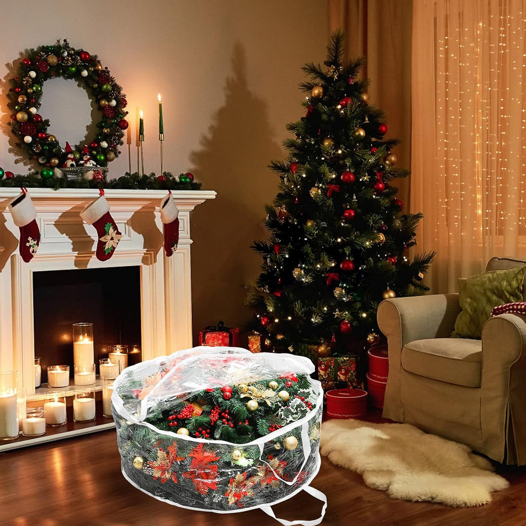 Hedume Wreath Storage Bag, 30" X 12" Clear Everyday Bag, Christmas Wreath Storage Container with Dual Zippered and Reinforced Handle, Protect Your Holiday Wreath from Dust, Insects, and Moisture