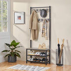 Yaheetech Coat Rack, Hall Tree with Shoe Bench, Entryway Shoe Storage with Coat Rack Stand, 9 Movable Hooks, Industrial Entryway Furniture, Gray