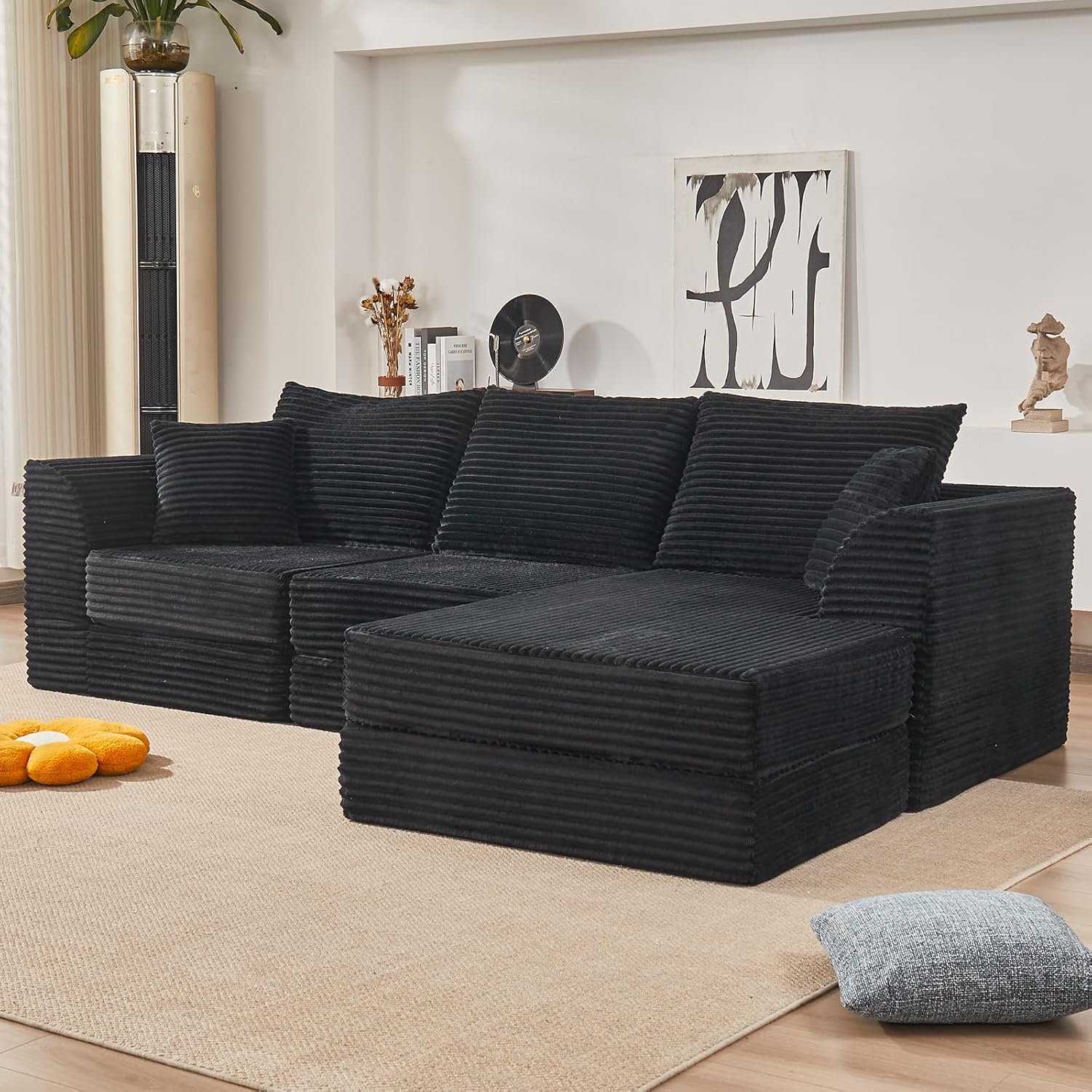 106” Modular Sectional Sofa,Modular Cloud Sofa L-Shaped Cloud Couch with High-Density Foam & Corduroy Fabric,Boneless Couch Deep Seat Couch for Living Room Apartments Bedroom No Assembly Required