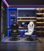 Gamtimer Gaming Chair with Footrest, Ergonomic Computer Chair, PU Breathable Material with Headrest and Lumbar Support, Suitable for Silla Gamer and Adults (White)