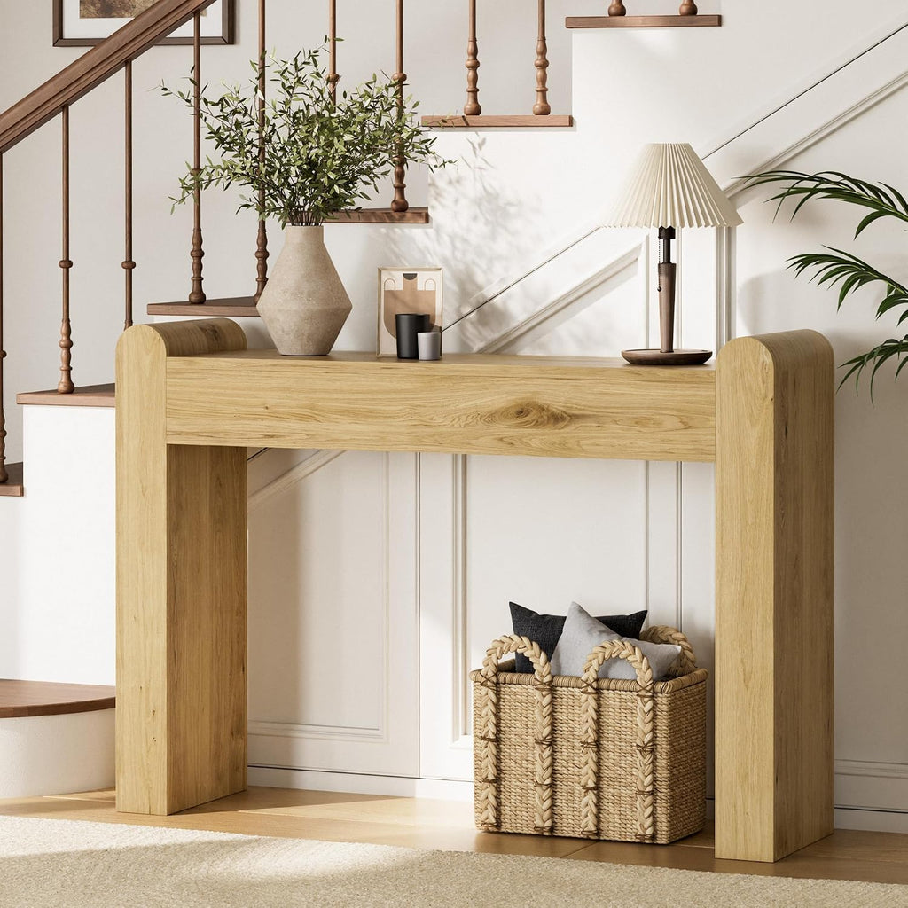 Lulive Arc Entryway Table, 47 Inch Curved Console Table for Hallway | Rounded edges and fluted texture soften narrow spaces; 11.8"D profile fits entryway, hallway, living room or behind sofa.