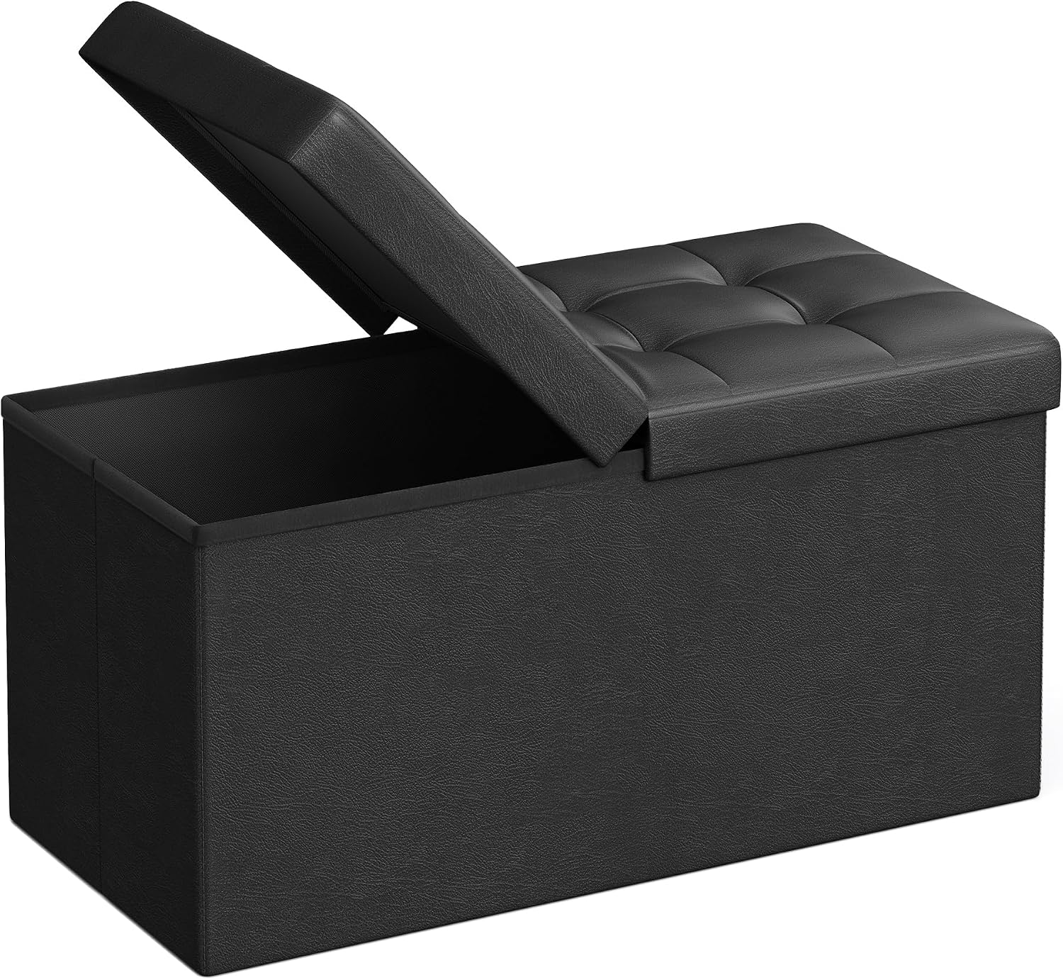 SONGMICS MAZIE Collection - 30 Inches Storage Ottoman Bench with Flipping Lid, Storage Chest Footstool, Load 660 lb, for Entryway, Living Room, Bedroom, Synthetic Leather, Black ULSF45BK