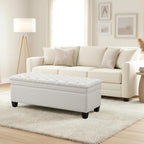 50" Storage Ottoman Bench, Rectangular End of Storage Bench, Upholstered Large Fabric Tufted Ottoman with Storage for Living Room, Bedroom, Entryway,Wihte