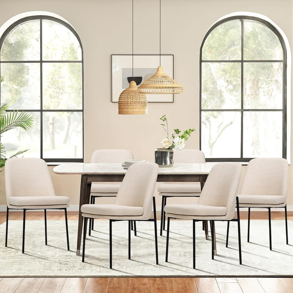 COLAMY Modern Dining Chairs Set of 4, Upholstered Dining Room Chairs Dinner Chair Kitchen Chairs with Curved Back and Metal Legs, Beige