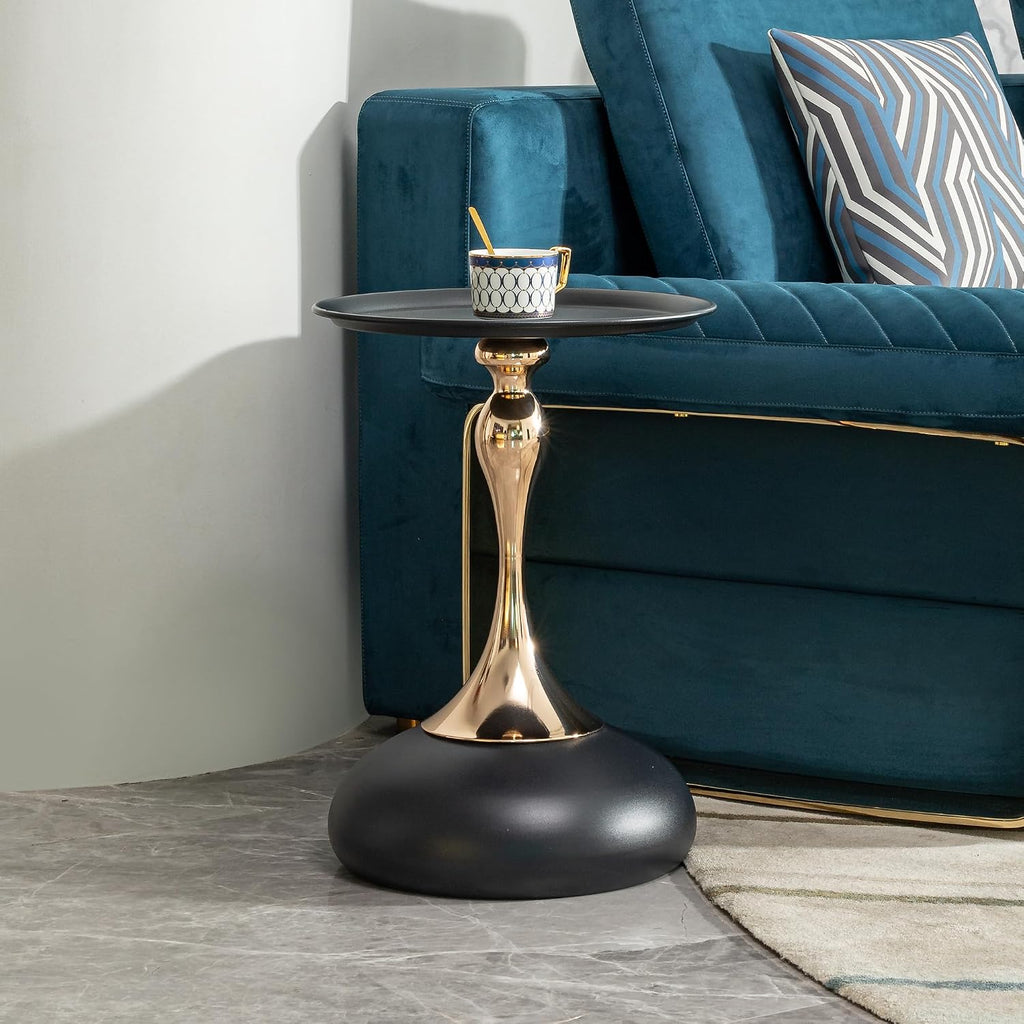 End Tables, Small Round Side Table Corner Drink Tables Small Coffee Table Cocktail Table, Metal Frame Sofa Side Snack Table Bedside Table Nightstand for Bedroom Living Room Patio Bar, Black