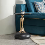 End Tables, Small Round Side Table Corner Drink Tables Small Coffee Table Cocktail Table, Metal Frame Sofa Side Snack Table Bedside Table Nightstand for Bedroom Living Room Patio Bar, Black