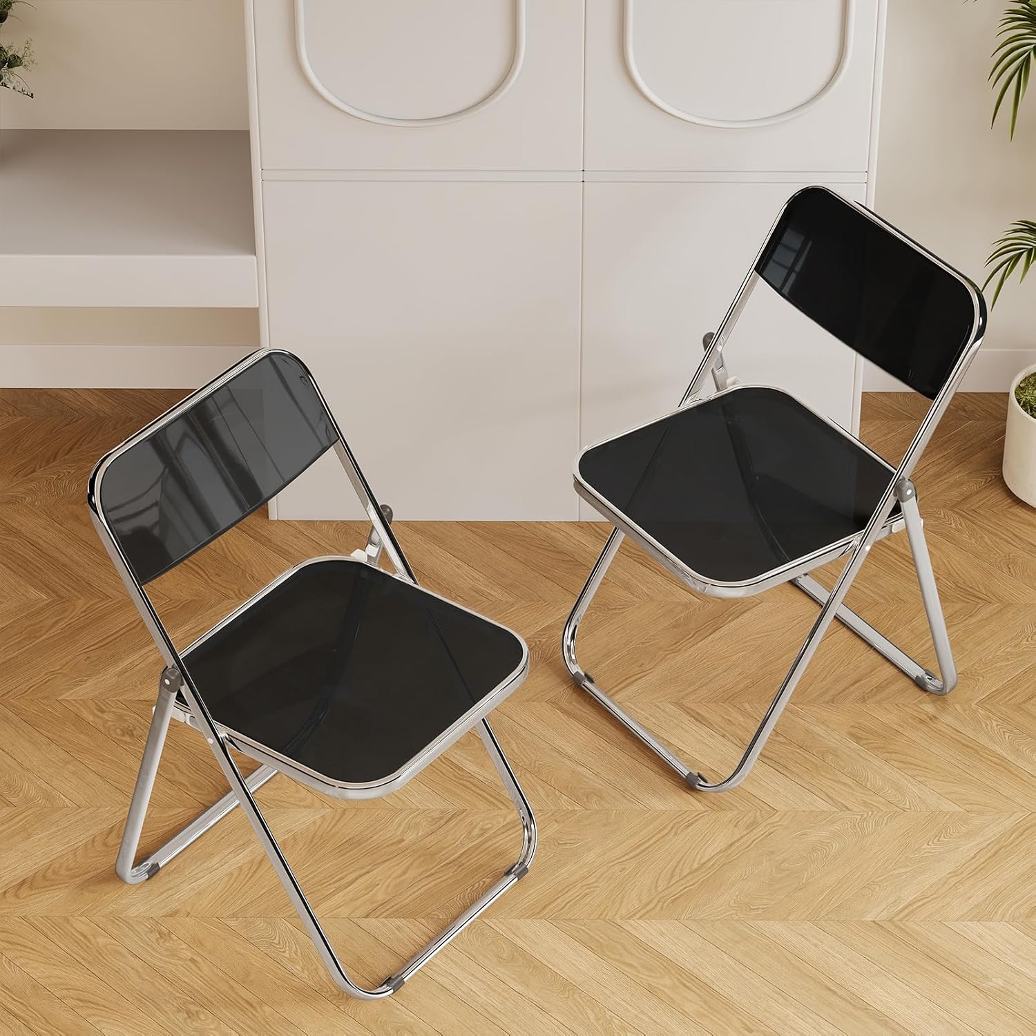 JPBSTO 2 Pack Black Plastic Folding Chairs - Executive Pair Stackable for Office Lounge, Conference, VIP Area (300lb Capacity)